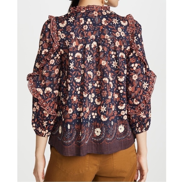Ulla Johnson Floral Long-Sleeve Cotton Azalea Blouse - Picture 6 of 7
